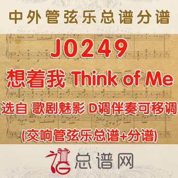 J0249.想着我Think of Me D调伴奏可移调 管弦乐总谱+分谱