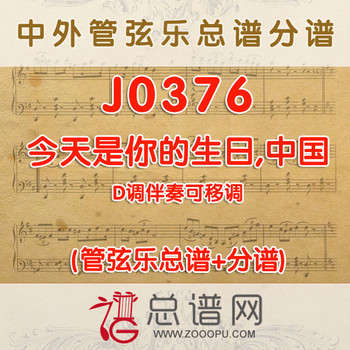 J0376.今天是你的生日，中国 D调伴奏可移调 管弦乐总谱+分谱