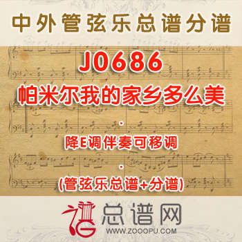 J0686.帕米尔我的家乡多么美 降E调伴奏可移调 管弦乐总谱+分谱