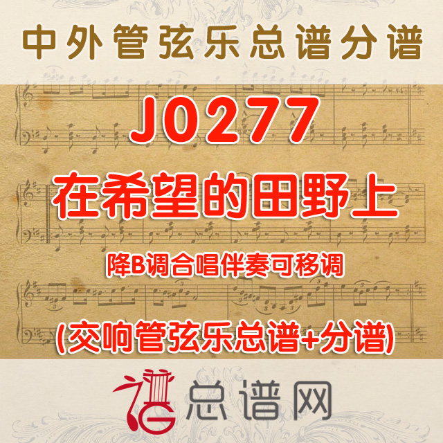 J0277.在希望的田野上降B调合唱伴奏可移调 管弦乐总谱+分谱