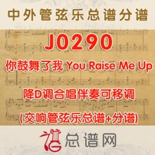 J0290.你鼓舞了我 You Raise Me Up 降D调合唱伴奏可移调 管弦乐总谱+分谱