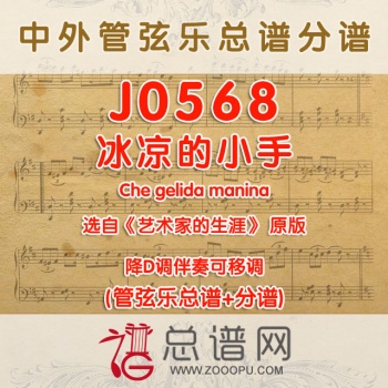 J0568.冰凉的小手Che gelida manina 原版 降D调伴奏可移调 管弦乐总谱+分谱