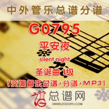 G0795.平安夜silent night 圣诞曲 1级 交响管乐总谱+分谱+MP3