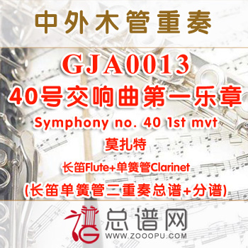 GJA0013.莫扎特40号交响曲第一乐章Symphony no. 40 1st mvt长笛单簧管二重奏总谱+分谱