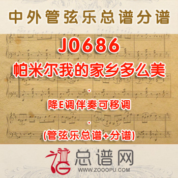 J0686.帕米尔我的家乡多么美 降E调伴奏可移调 管弦乐总谱+分谱