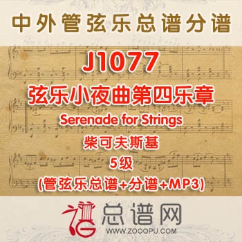 J1077W.柴可夫斯基弦乐小夜曲第四乐章Serenade for Strings 5级 管弦乐总谱+分谱+MP3