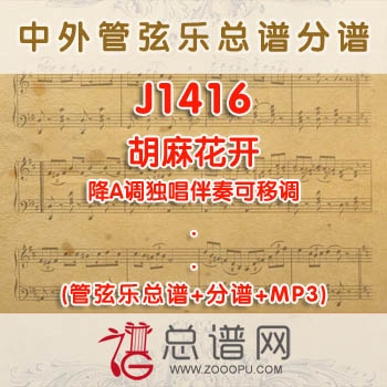 J1416W.胡麻花开 降A调独唱伴奏可移调 管弦乐总谱+分谱+MP3
