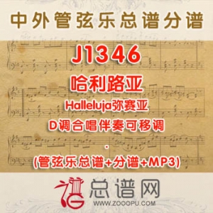 J1346.哈利路亚Halleluja弥赛亚 D调合唱伴奏可移调 管弦乐总谱+分谱+MP3