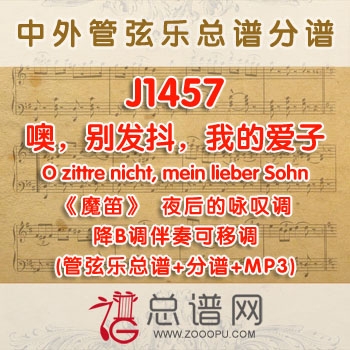 J1457.噢，别发抖，我的爱子O zittre nicht, mein lieber Sohn魔笛夜后的咏叹调 降B调伴奏可移调 管弦乐总谱+分谱+MP3