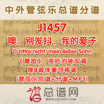 J1457.噢,别发抖,我的爱子O zittre nicht, mein lieber Sohn魔笛夜后的咏叹调 降B调伴奏可移调 管弦乐总谱+分谱+MP3