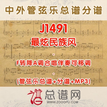 J1491.最炫民族风 F调合唱伴奏可移调管弦乐总谱+分谱+MP3