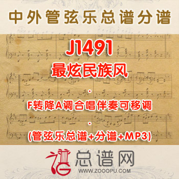 J1491.最炫民族风 F调合唱伴奏可移调管弦乐总谱+分谱+MP3